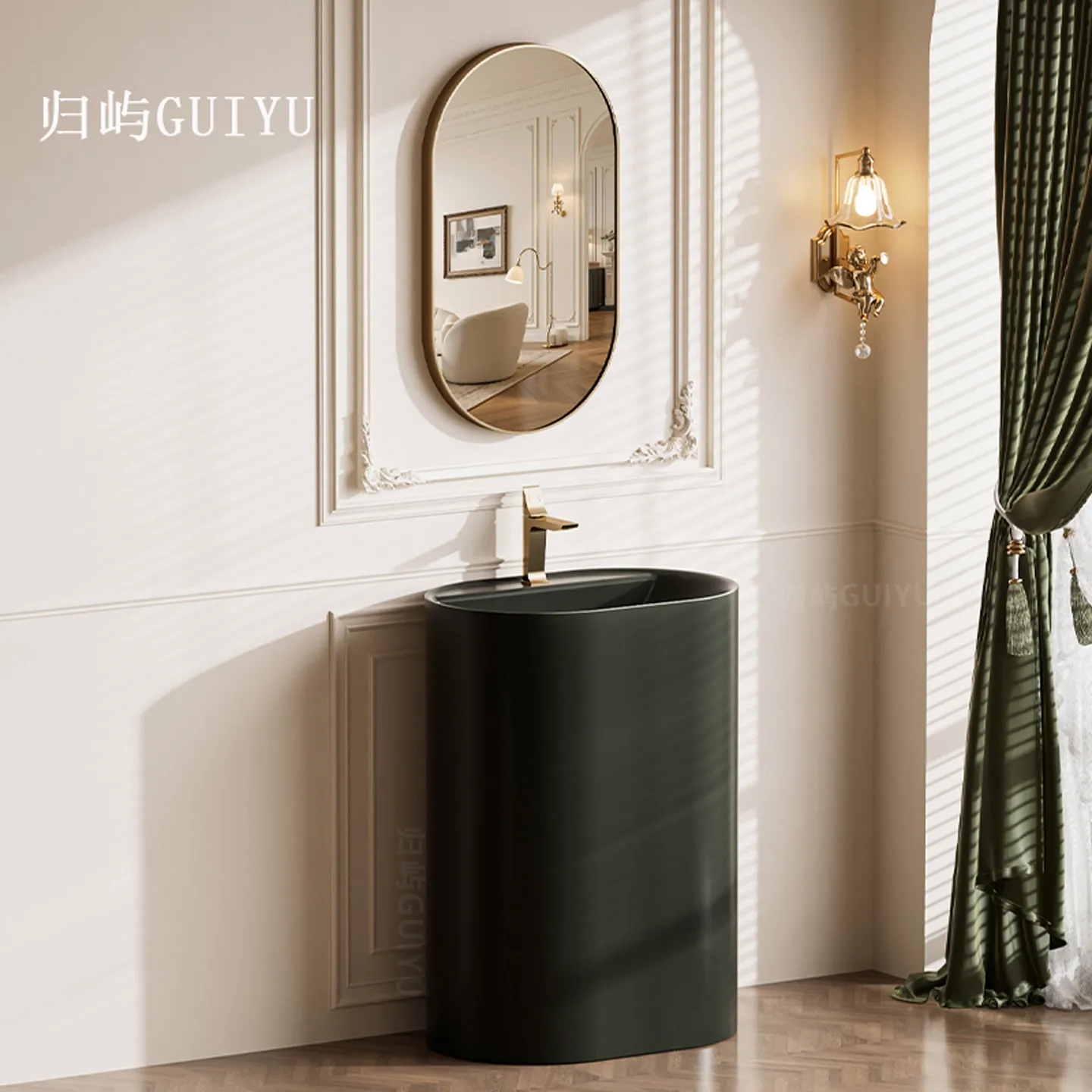 Retro Wash Basin French Column Basin Retro Green Floor-to-ceiling Wash Household Hotel Wash