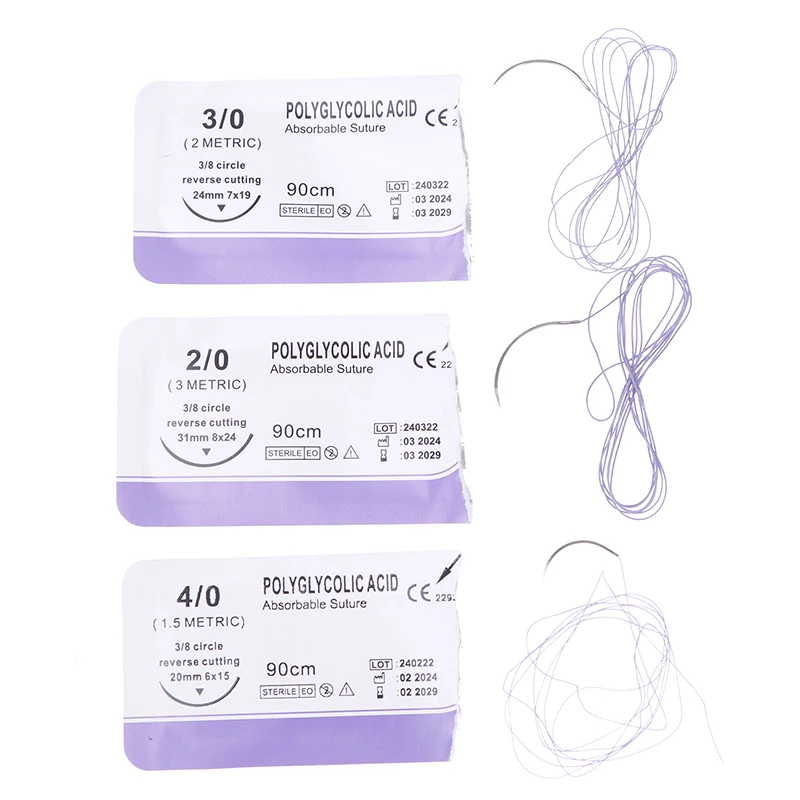 Absorbable Suture Thread Pet Dog Specific PGA 90CM With Needle 2-0 3-0 4-0 Teaching Demonstrations Exercises Use