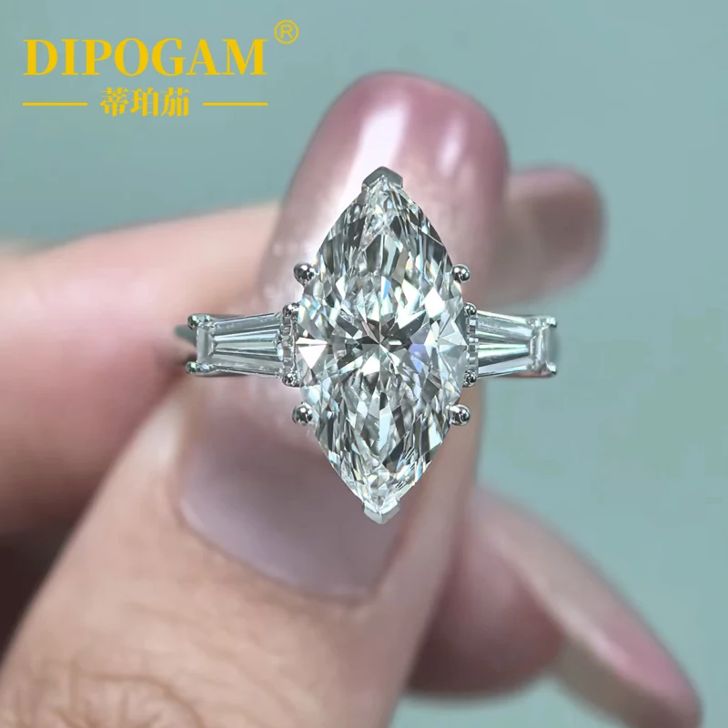 S925 الفضة النقية Marquess الحصان العين قطع مويسانيتي الإناث المشاركة الزفاف موضة زوجين خاتم مخصص فاخر #1