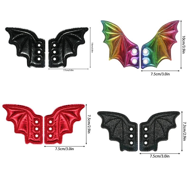 1 Pair Colored Bat Shoe Wings Embroidery DIY Charm Decorations For Sneaker Clothing Shoelaces Punk Halloween Gift Accessory