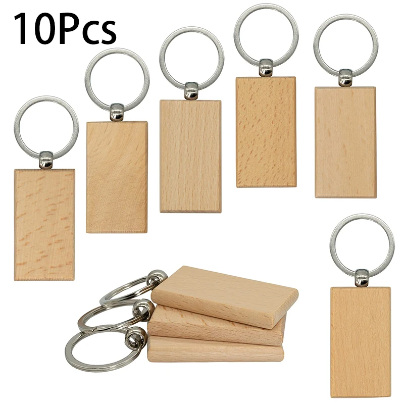 

10Pcs Blank Wooden Key Chain Rectangle Key Chain Tags Wood Keychains Key Ring for DIY Craft