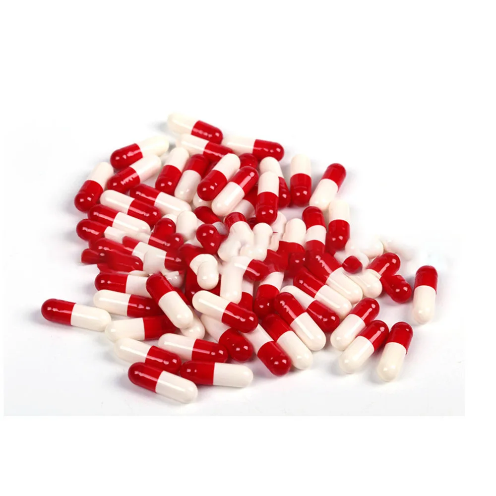 Capsules vides en gélatine dure, 1000 pièces, taille 00 #0 #1 # rouge blanc, Capsule creuse pour médicaments