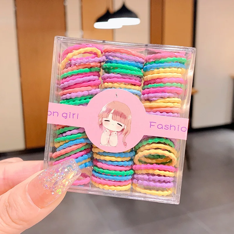 90pcs/set Korean Style Candy Color Hair Rope for Kids High Stretch Hair Tie Fashion Girl Scrunchies