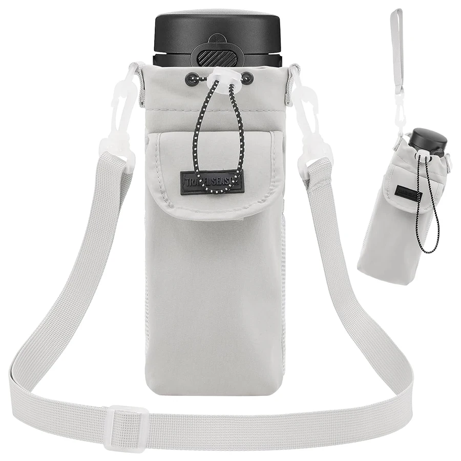 Outdoor Waterproof Water Bottle Pouch - Fits 24/32oz Bottles, Adjustable Shoulder Strap Carrier for Walking, Travel & Gym