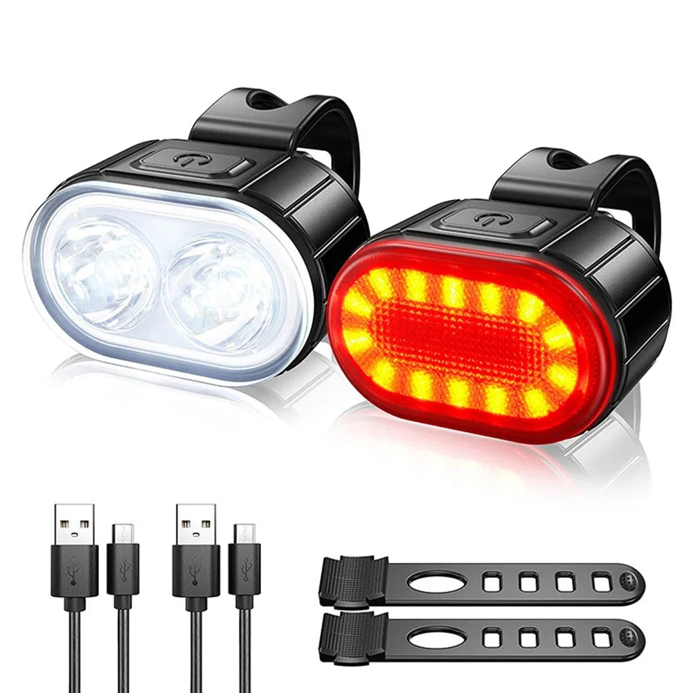 Juego de luces delanteras y traseras para bicicleta, luces traseras para bicicleta de montaña, luz de advertencia de seguridad impermeable, LED recargable por USB