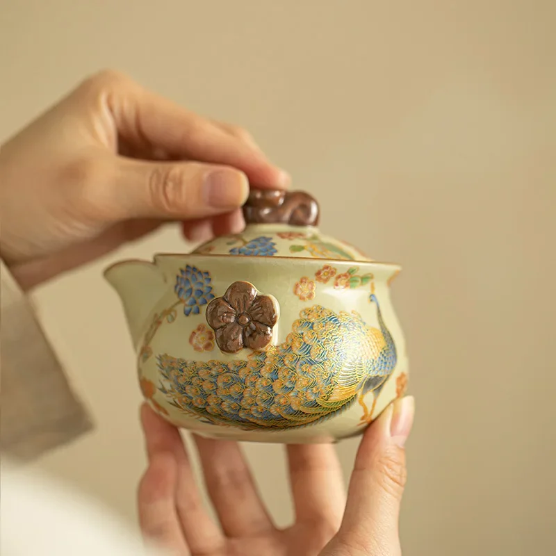 Ru Kiln Crackle Teapot Ceramic Tea Set Retro Treasure Bottle Hand Grab Pot Kungfu Tea Ware