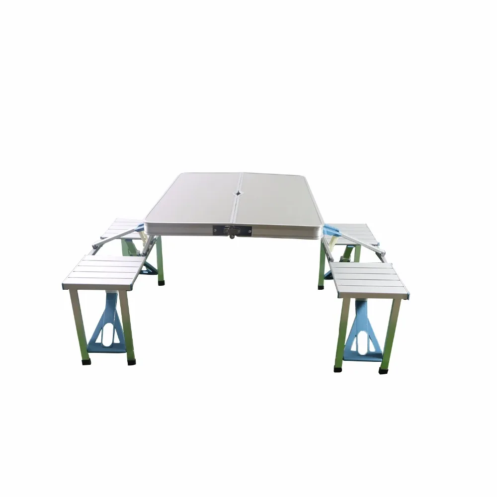 Aluminum Folding Picnic Table with 4 Seats Portable Camping Table with Bench Outdoor Suitcase Table for BBQ Picnic Hiking