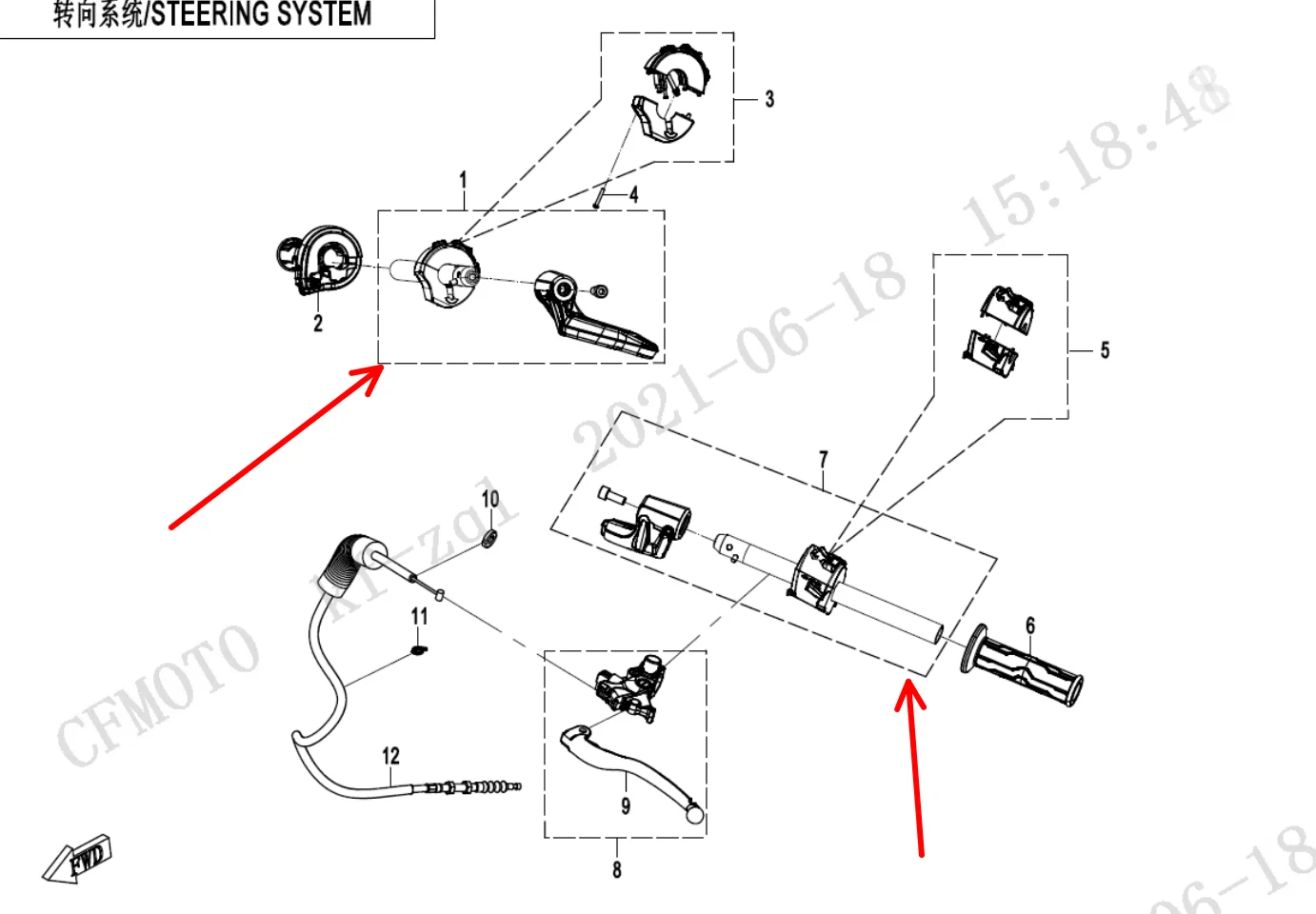 left  and right steering handle bar suit CF700CLX code is 6GUV-100110-7001/6GUV-100120-7001