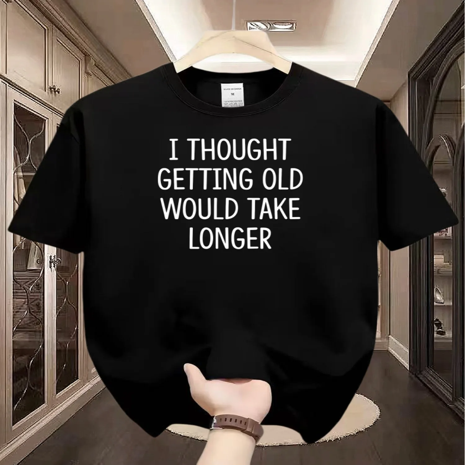 Funny _I Thought Getting Old Would Take Longer_ T-Shirt Suitable for Men Women - Humorous Aging Self-Deprecating Print, Casual Round Neck Short Sleeve Tee for Mid-Life Nostalgia Gifts, Machine W gift for men, everyday wear tee