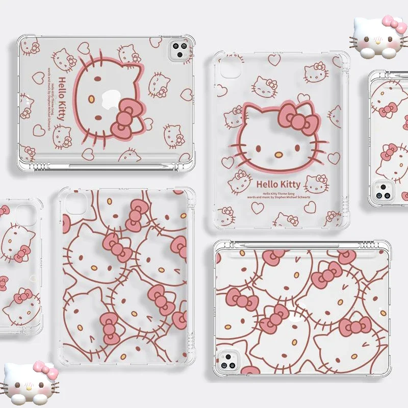 Kawaii Sanrio Hello Kitty Transparent IPad Pro 12.9 Inch Case Cartoon Silicone Anti-drop Case for IPad Air 1 2 3 4 5 Mini 4 5 6