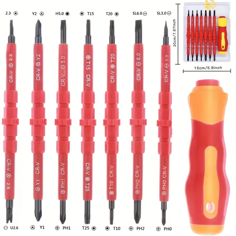 1 Set 7 In 1 500V Changeable Insulated Screwdrivers Set, With Magnetic Phillips And Slotted Bits Electrician Tools Kit