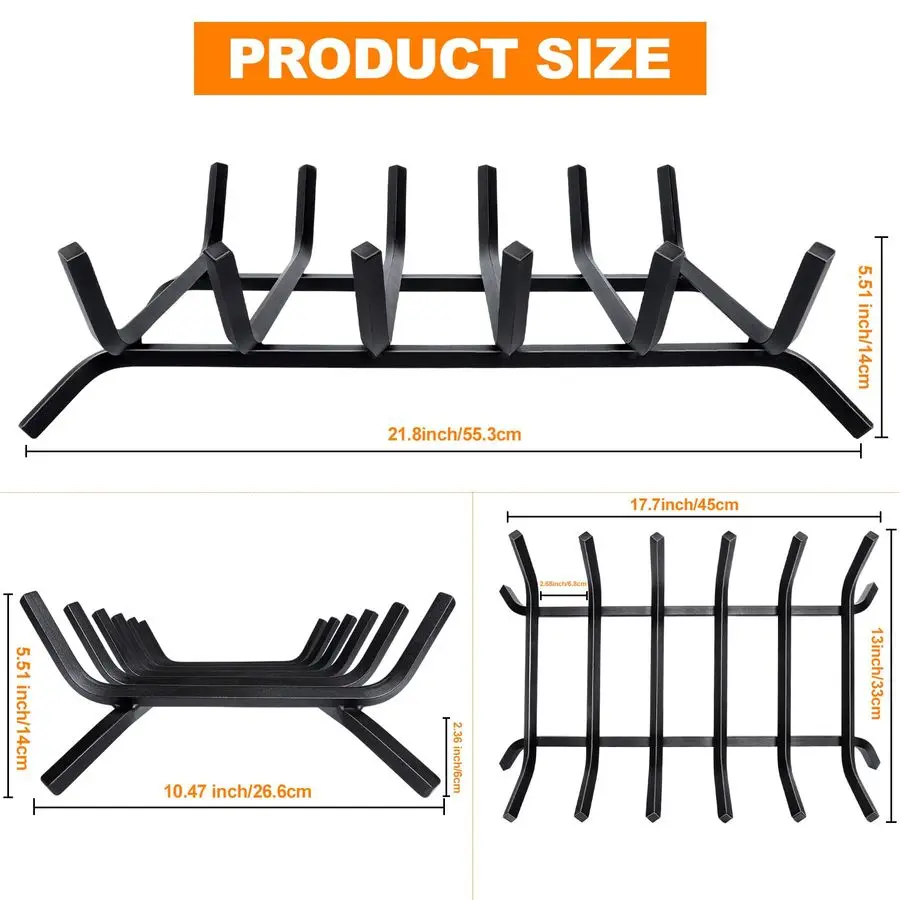 صر، حامل سجل الموقد، رف حرق سجل الحديد الزهر الصلب عالي التحمل مقاس 21 بوصة لملحقات الموقد الداخلية والخارج #2