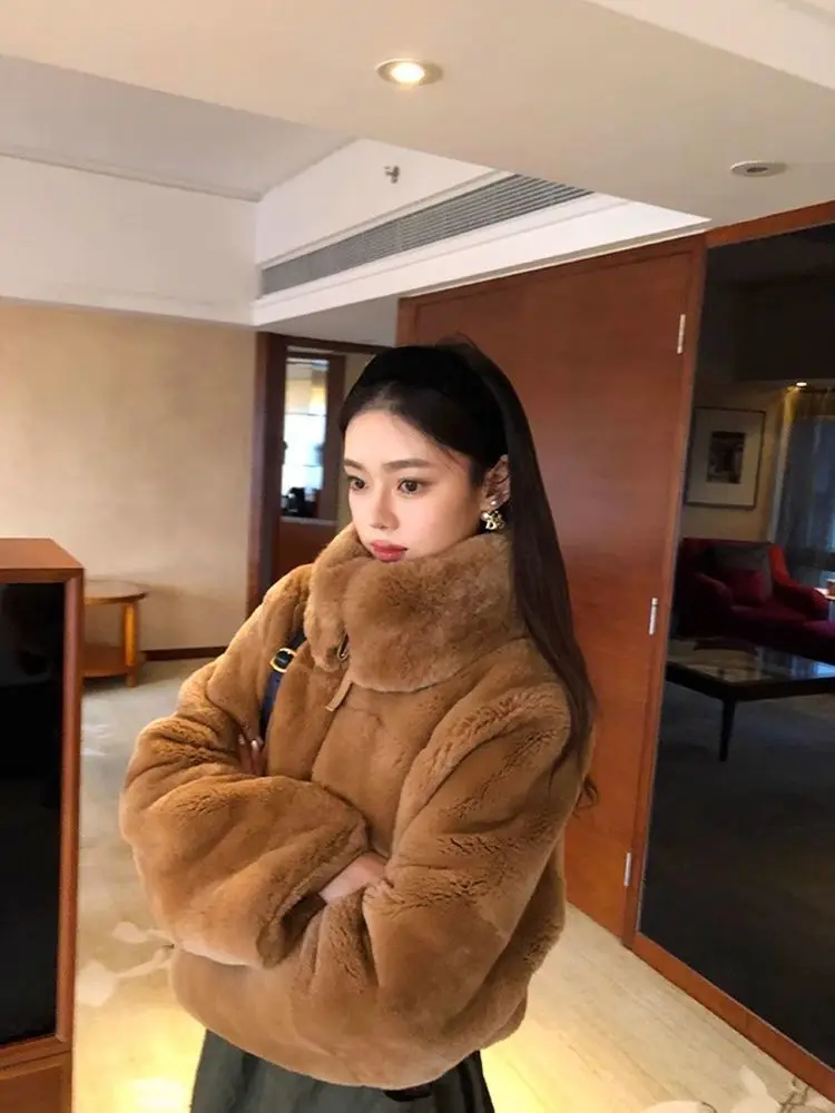 

New Women Short Teddy Coat with Pocket Fleece Outerwear Autumn Winter Daily Streetwear Jacket