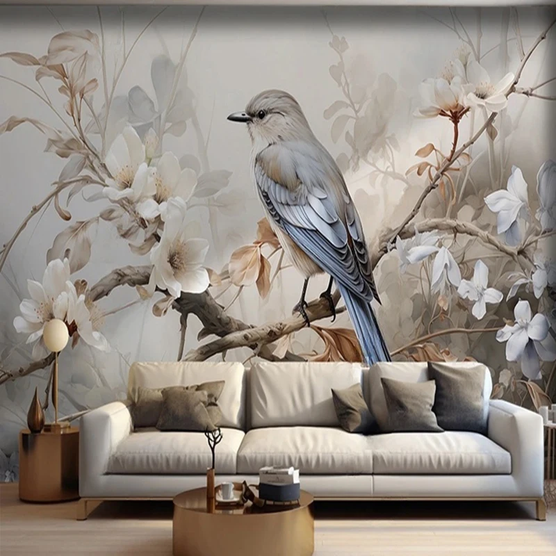 Custom 3D Photo Mural New Chinese Style Wallpaper Flowers Birds Paper Living Room Bedroom TV Wall Decor Building Supplies