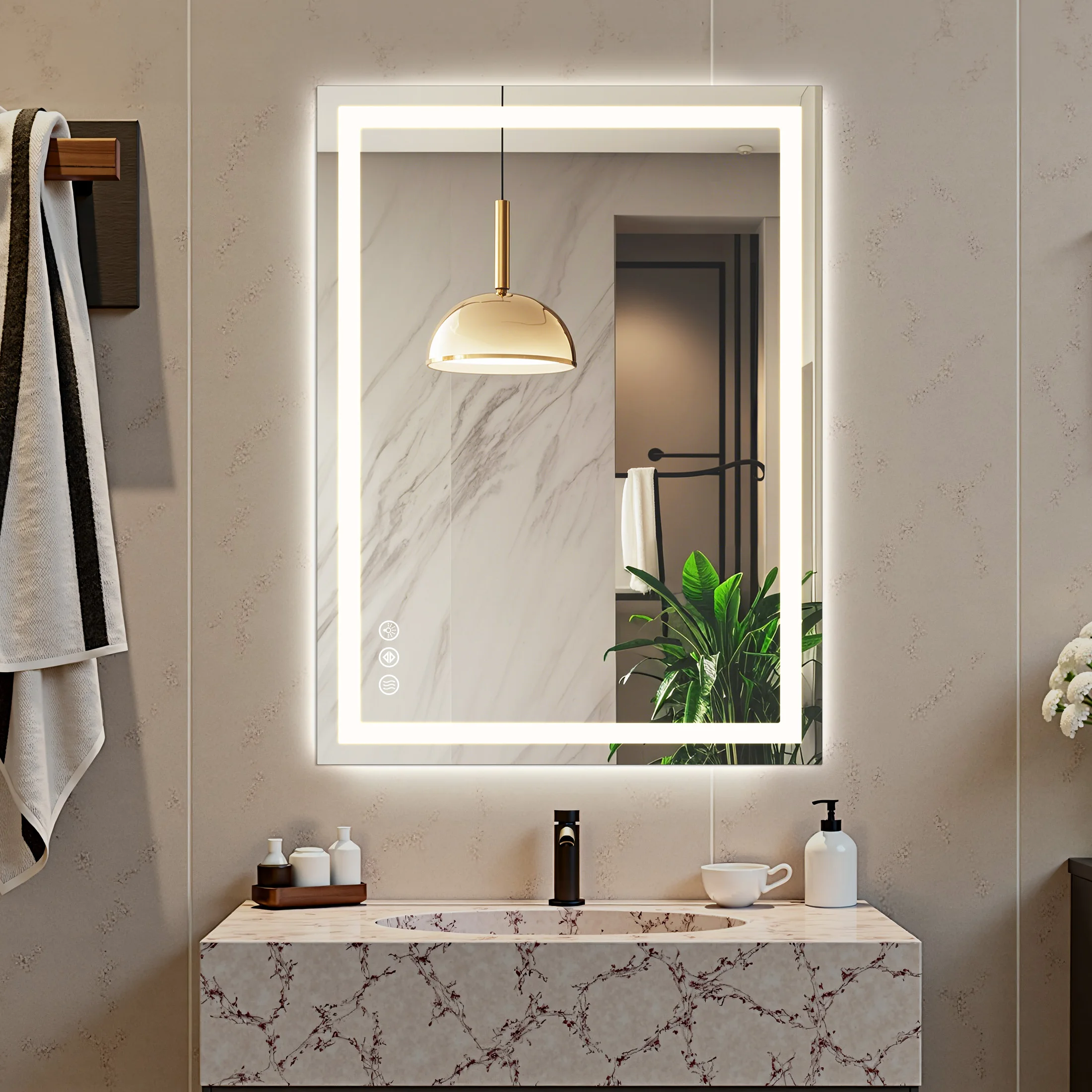 JHK LED Bathroom Vanity Mirror for Wall Memory Function Tempered Glass with 3 Color Temperatures Front Light For Living Room
