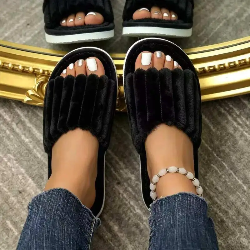 Winter 2026 Damen Gemütliche Fell-Hausschuhe für drinnen und draußen, weiche Sohle, warme Plüsch-Slipper, rutschfeste, leichte Damen-Hausschuhe. – Detail 2