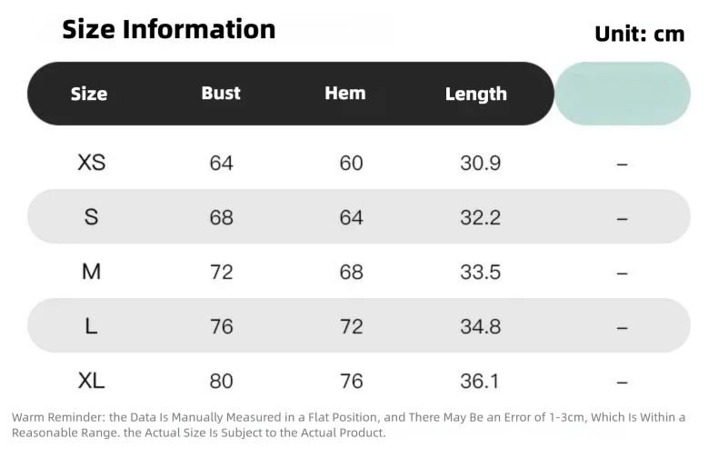 Size chart and fit details