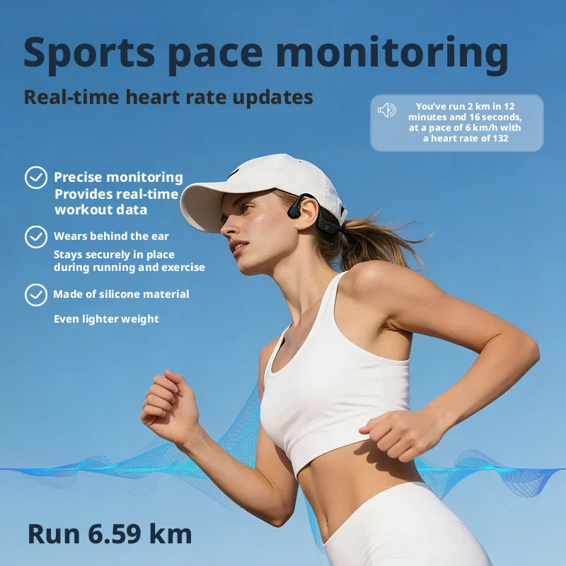Bone conduction H60plus swimming headset, wireless bluetooth, running, waterproof, stereo, long battery life, high sound quality