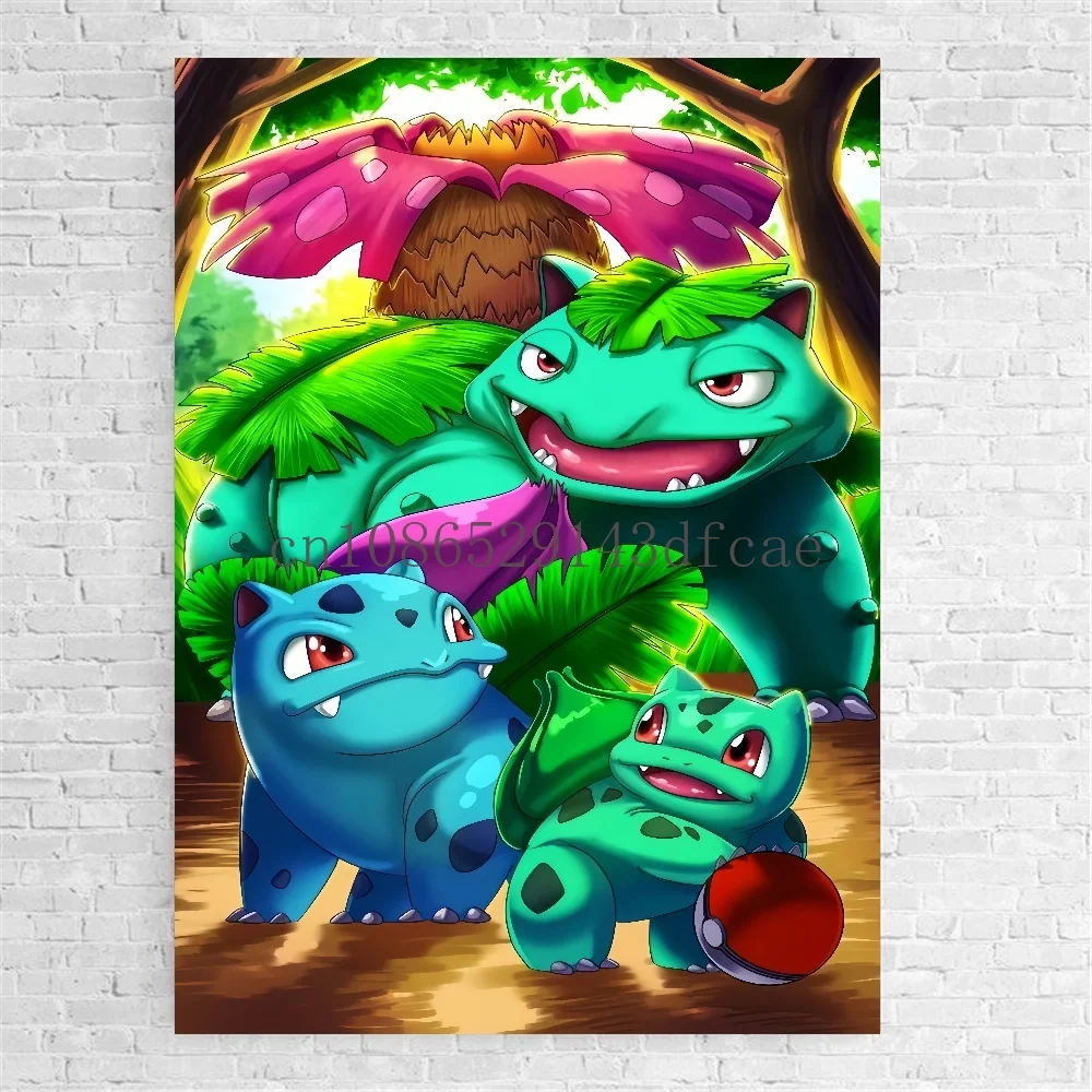 Pokemon Peripherals Pikachu Bulbasaur Squirtle Charmander Canvas Painting Anime Wall Art Prints Living Room Decor Posters