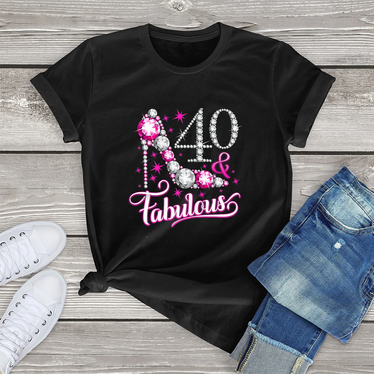 

FLC 100% Cotton Unisex Tops 40th Birthday Fabulous Lady Gifts Women Clothing Casual T-Shirt Oversized Tee Female Streetwear Tee