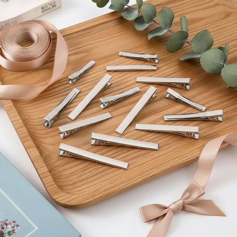 Single Prong Flat Alligator Hair Clips 100 Pack Rhodium Color Toothed Blanks for Daily Hair Fixing DIY Hair Art Making
