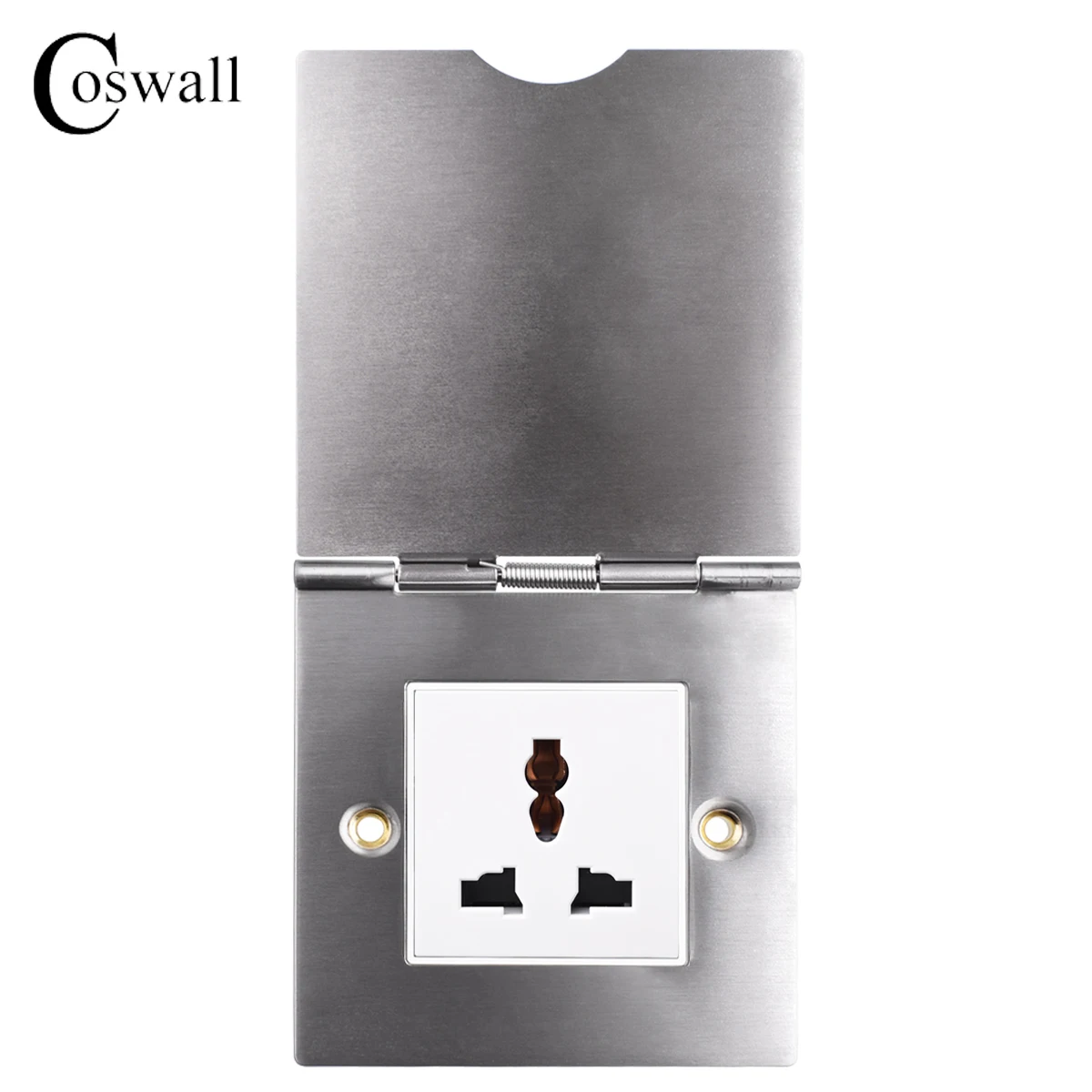 Coswall 304 Stainless Steel Panel  Floor Socket With Base Boxes Universal 3 Hole 13A UK Standard Wall Power Outlet With Flip Up