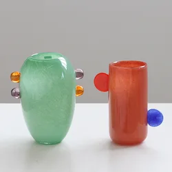 Glass Vase Colorful Geometric Binaural Gradient Glass Bottle Flower Vase Hydroponic Accessories Terrarium Home Decoration