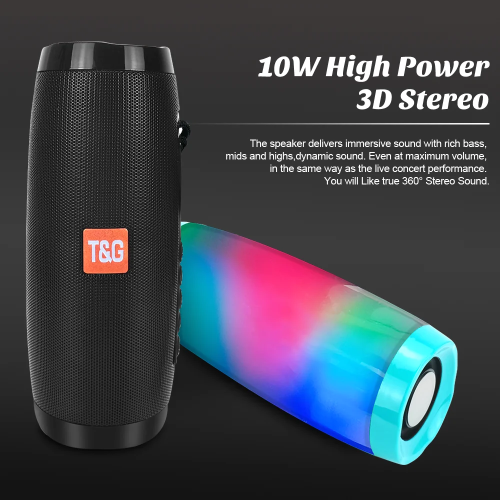 TG157 Portable Bluetooth Speaker Dual Bass LED Wireless Outdoor Riding Speaker Column Boombox FM Radio AUX BT TF Music Player