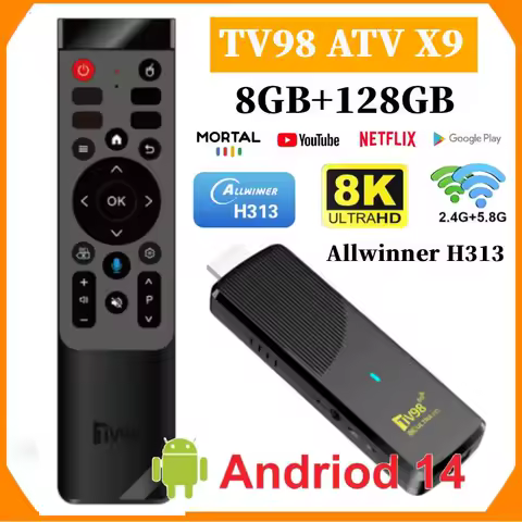 Android 14 TV Box Bluetooth 5.0 TV98 ATV X9 8K Set Top Box 8GB 128GB Allwinner H313 Quad Core 2.4G&amp;5G Voice Remote Media Player