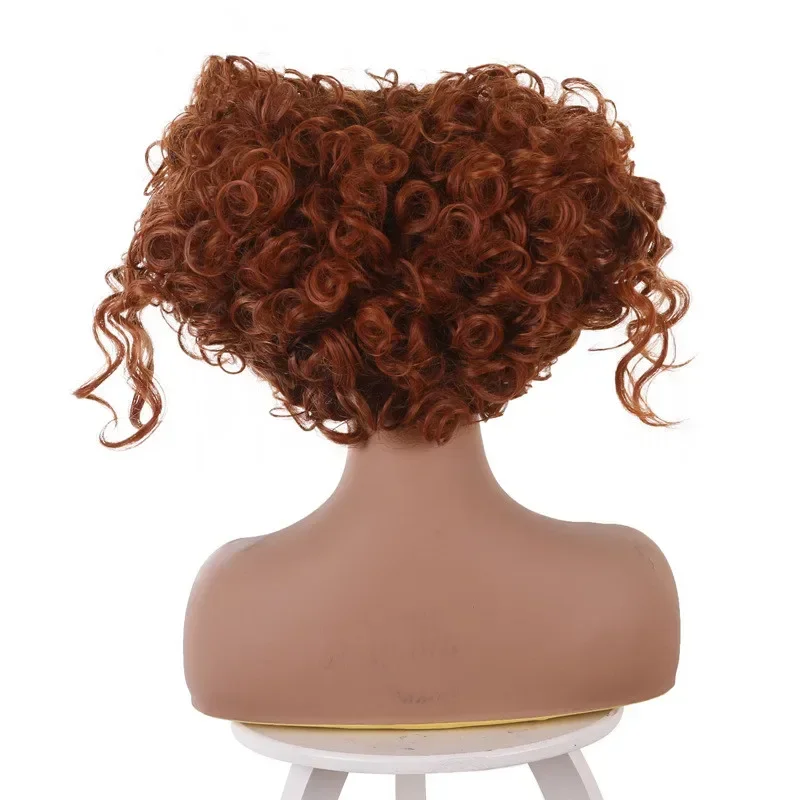 Hocus Pocus 2 كوسبلاي وينيفريد ساندرسون على شكل قلب برتقالي مجعد شعر مستعار للهالوين كرنفال كوس الدعائم MN3