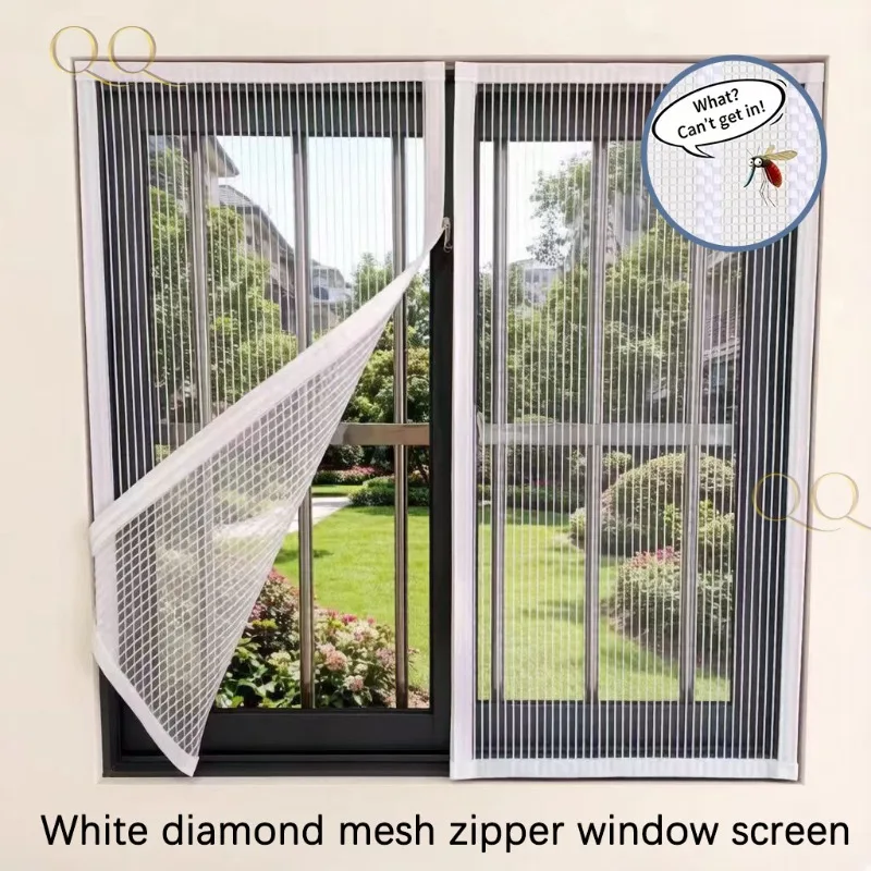 Customizable White Mosquito and Dust Resistant Diamond Mesh Windows of Any Size, No Need for Drilling Installation, Self-Adhesiv