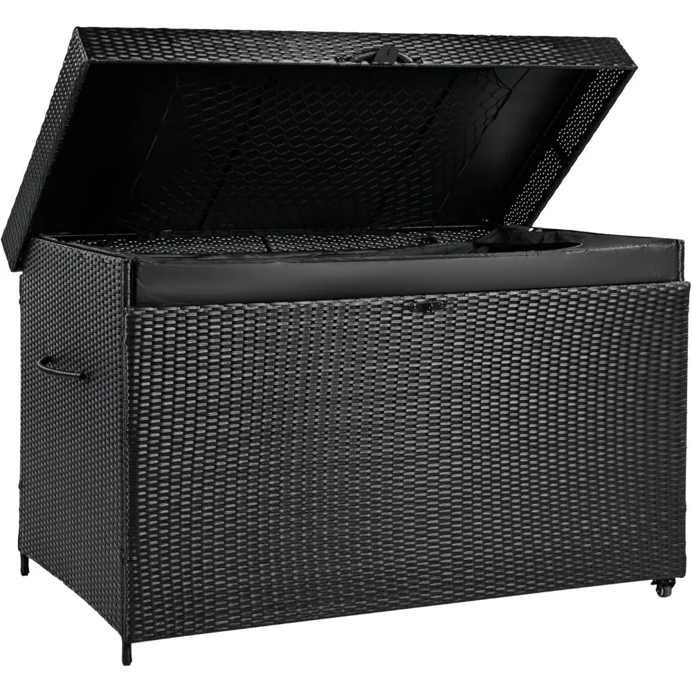 

230 Gallon Outdoor Storage Box with Wheels, Patio Wicker Deck Box Storage Container for Furniture Cushions, Garden Tools