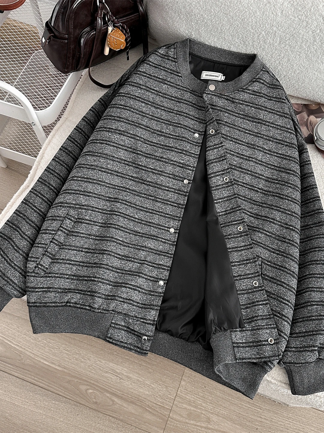 Retro Sport Stripe Baseball Jacket Men Loose Casual American Style Autumn Spring Outerwear Long Sleeve Street Style Youth Trend