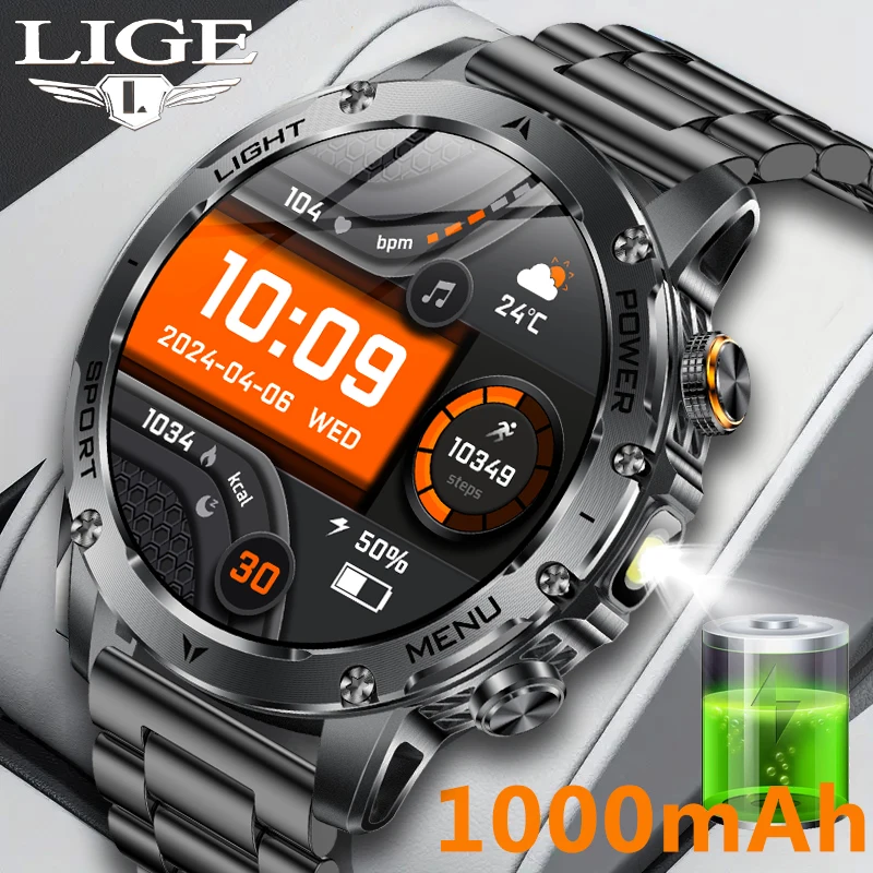 

LIGE Military Grade 1000mAh Ultra larger Battery Smart Watch Men IP68 Waterproof Flashlight Outdoor Sport Tracker Smartwatch Men