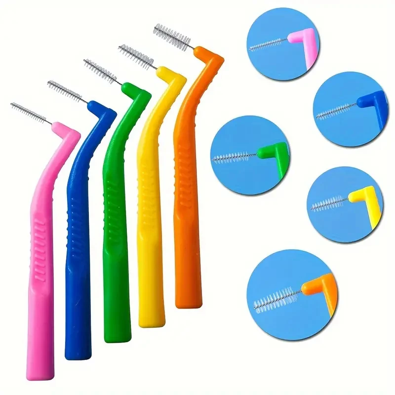 10 Stück Interdentalbürsten, abgewinkelt, L-förmig, Zahnreinigungsbürsten, Nylon-Zahnseide-Picks, kieferorthopädische Pflege und Zahnreinigungswerkzeuge