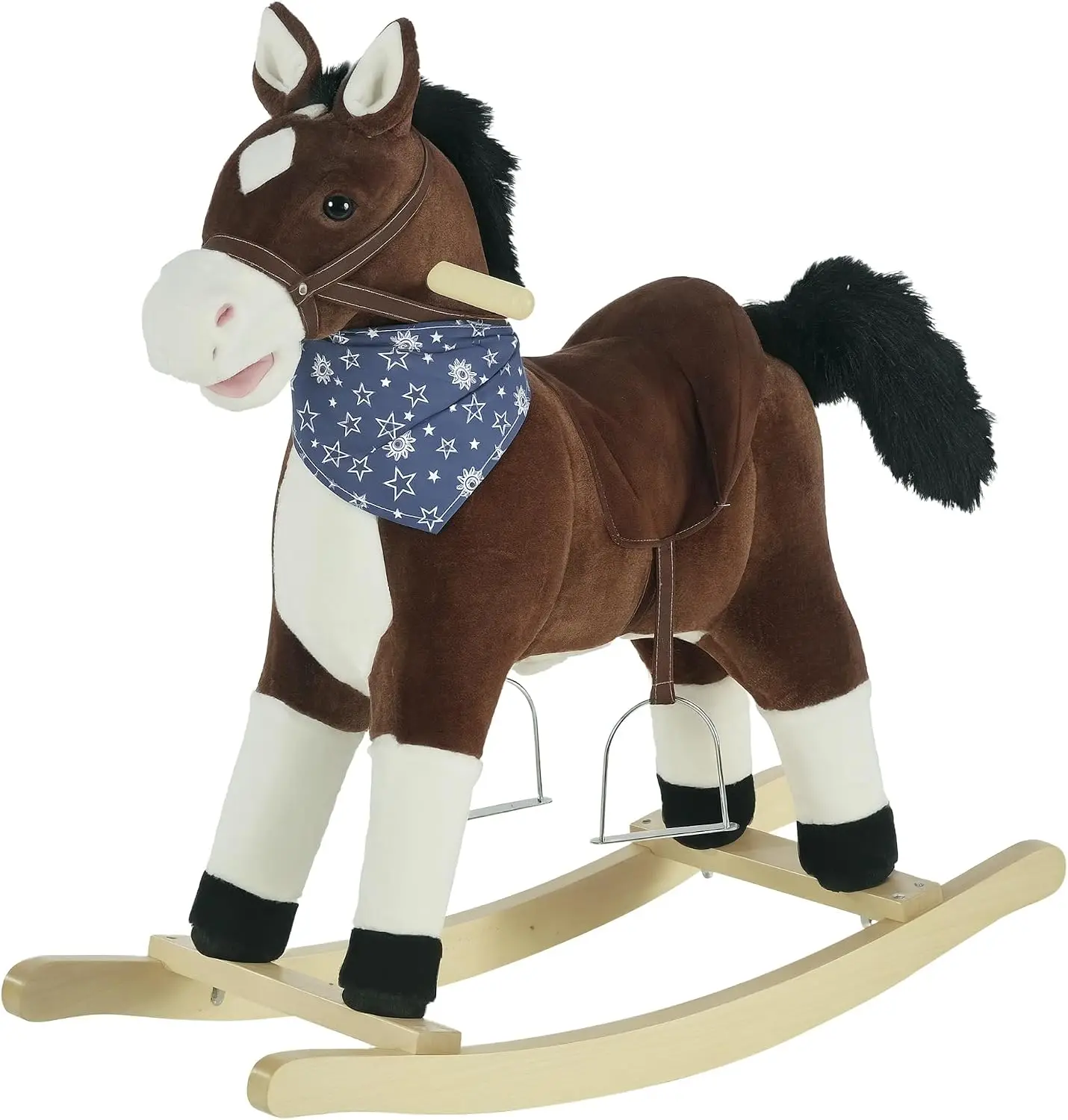 Brown Plush Rocking Horse Ride-On Toy for Kids with Fun Realistic Sounds