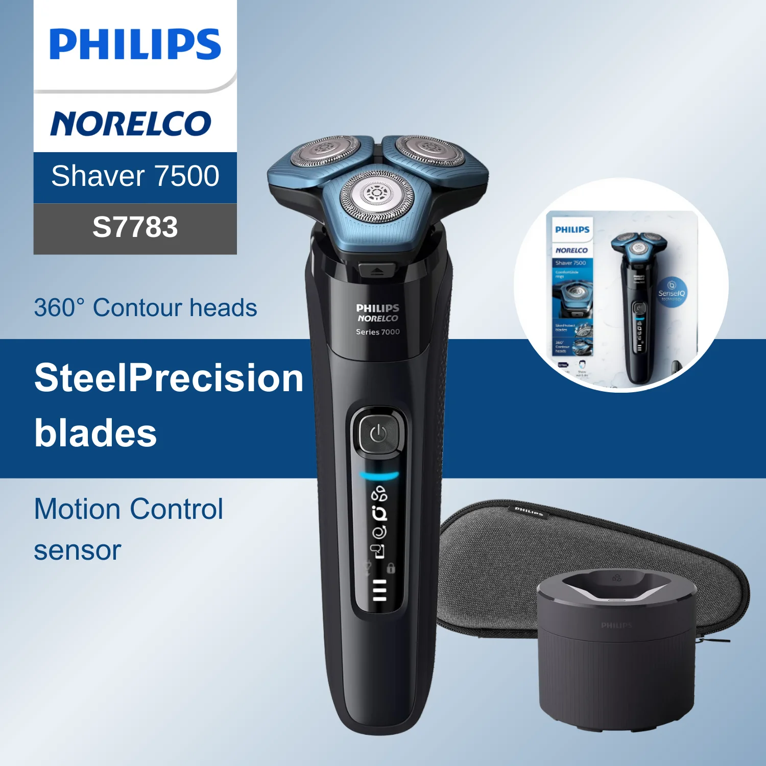 Philips Norelco Razor Shaver  series 7000 S7783, Wet & Dry,  With cleaning groove shall,  SteelPrecision Blades