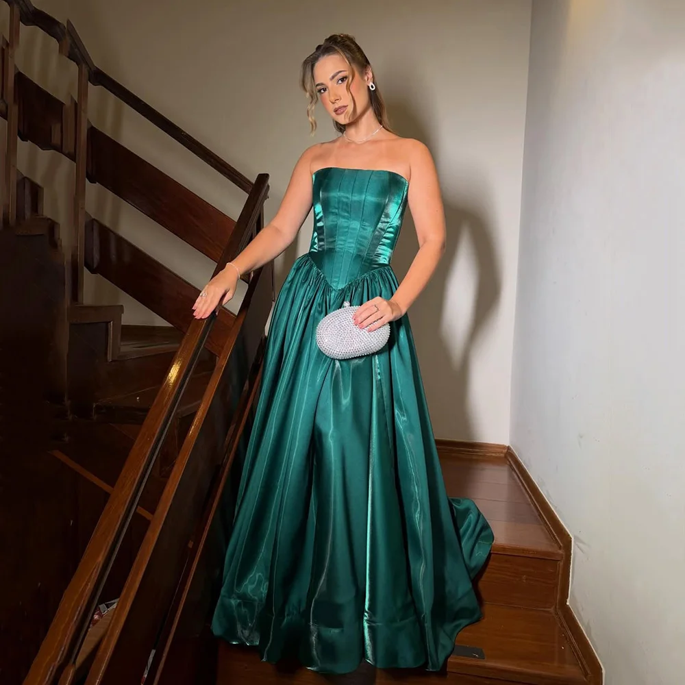 

Msikoods Green Satin Prom Dress 2026 Strapless Corset Women's Evening Dresses Luxury Formal Occasion Gown Party Dress Customized