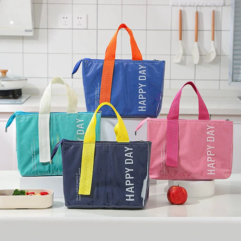 New PU waterproof and thickened insulation lunch box bag, simple and solid color, student office workers bring lunch bags, bento