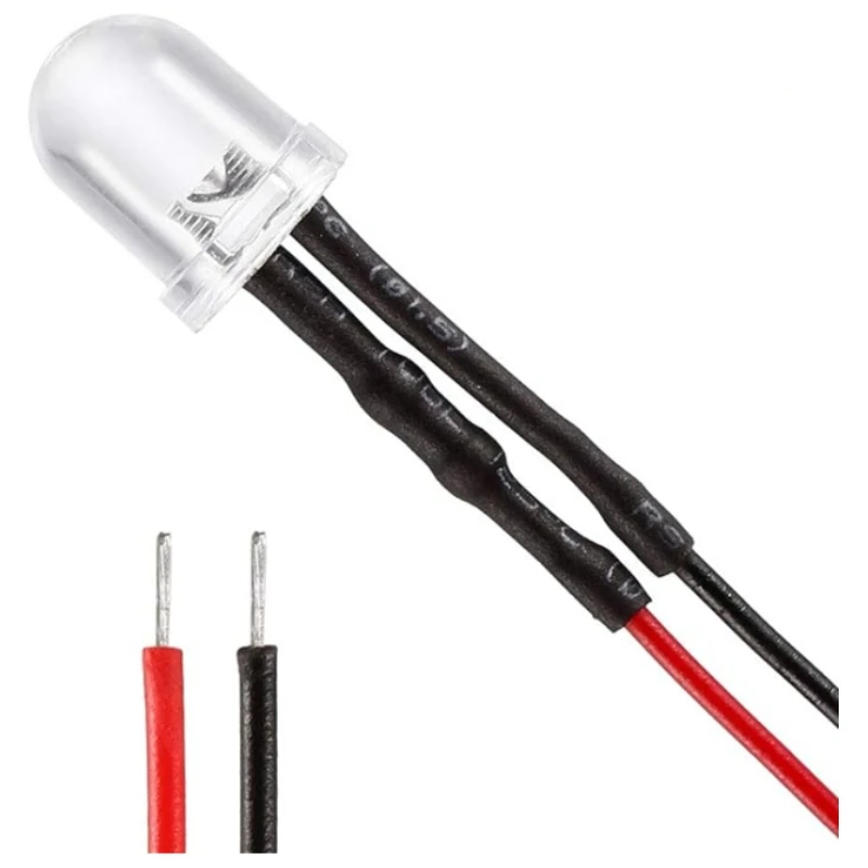 Kit de diodes LED 9V-12V 8mm, 20 pièces/50 pièces, blanc, rouge, vert, bleu, jaune, blanc chaud, indicateur électroluminescent diffusé précâblé