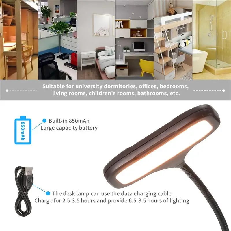 Flexible Table Lamps Folding LED Reading Light With 3 Light Color Adjustable Battery Operated Eye-Care Book Lights For Office