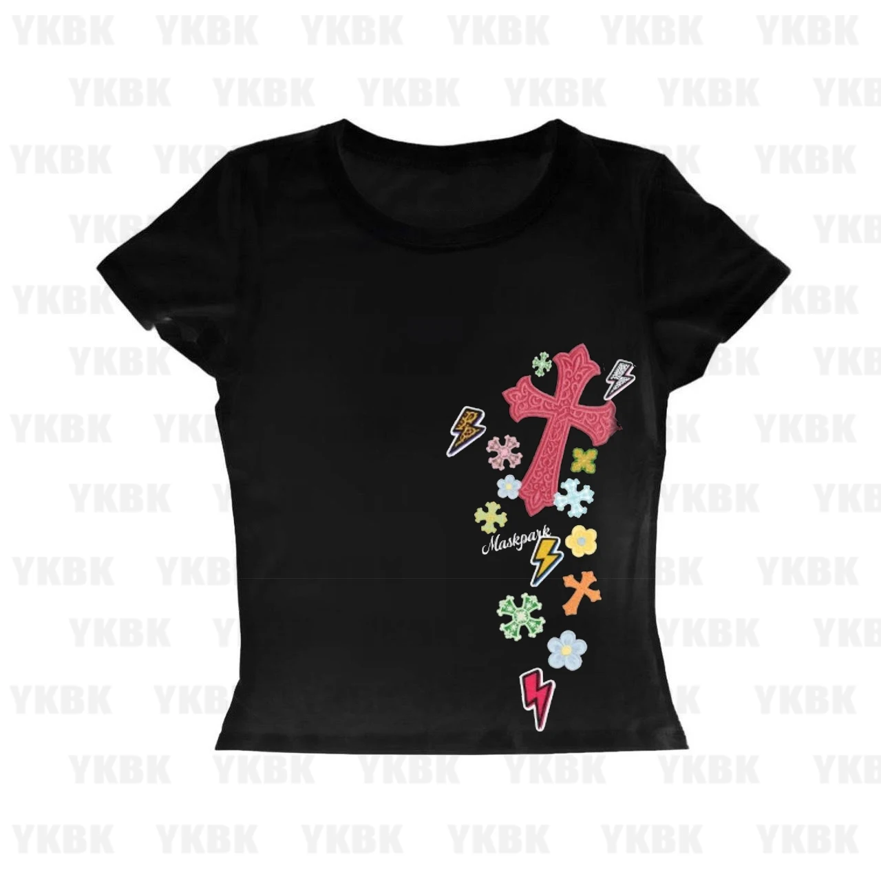Hand-Drawn Graffiti Letter Print Short Sleeve T-Shirt Women's Short Length Top for Summer Casual Streetwear