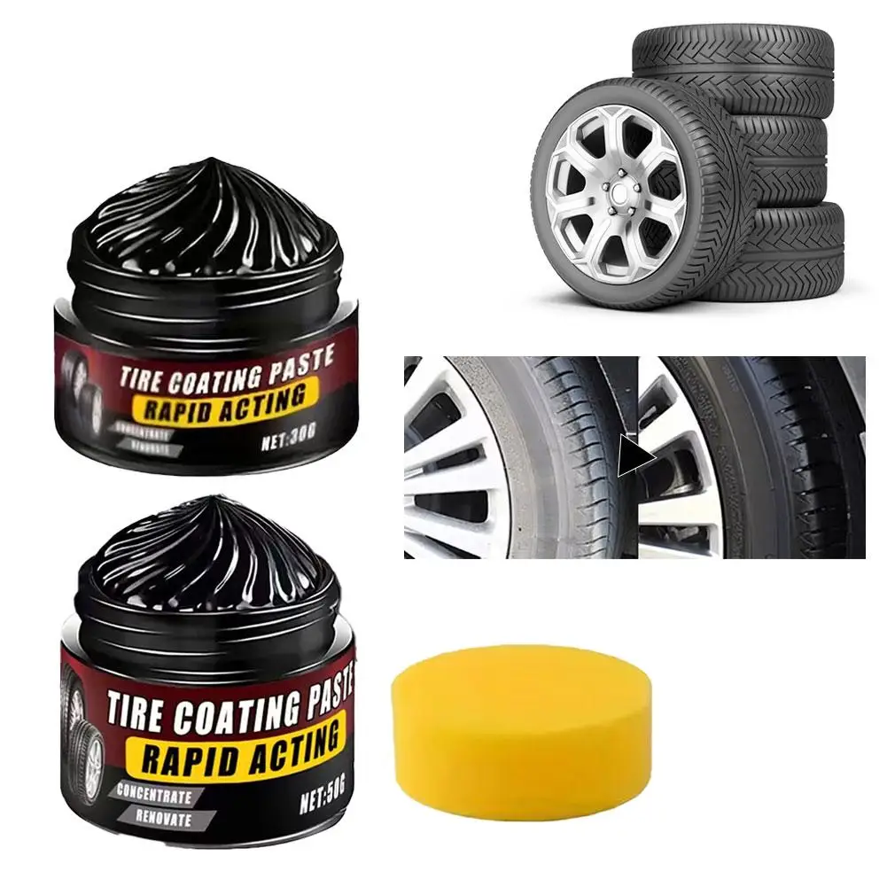 

30/50g Car Tire Coating Paste, Black Shine Restorer with Sponge Shine Restorer Lasting Long Protection Tires Refurbishment