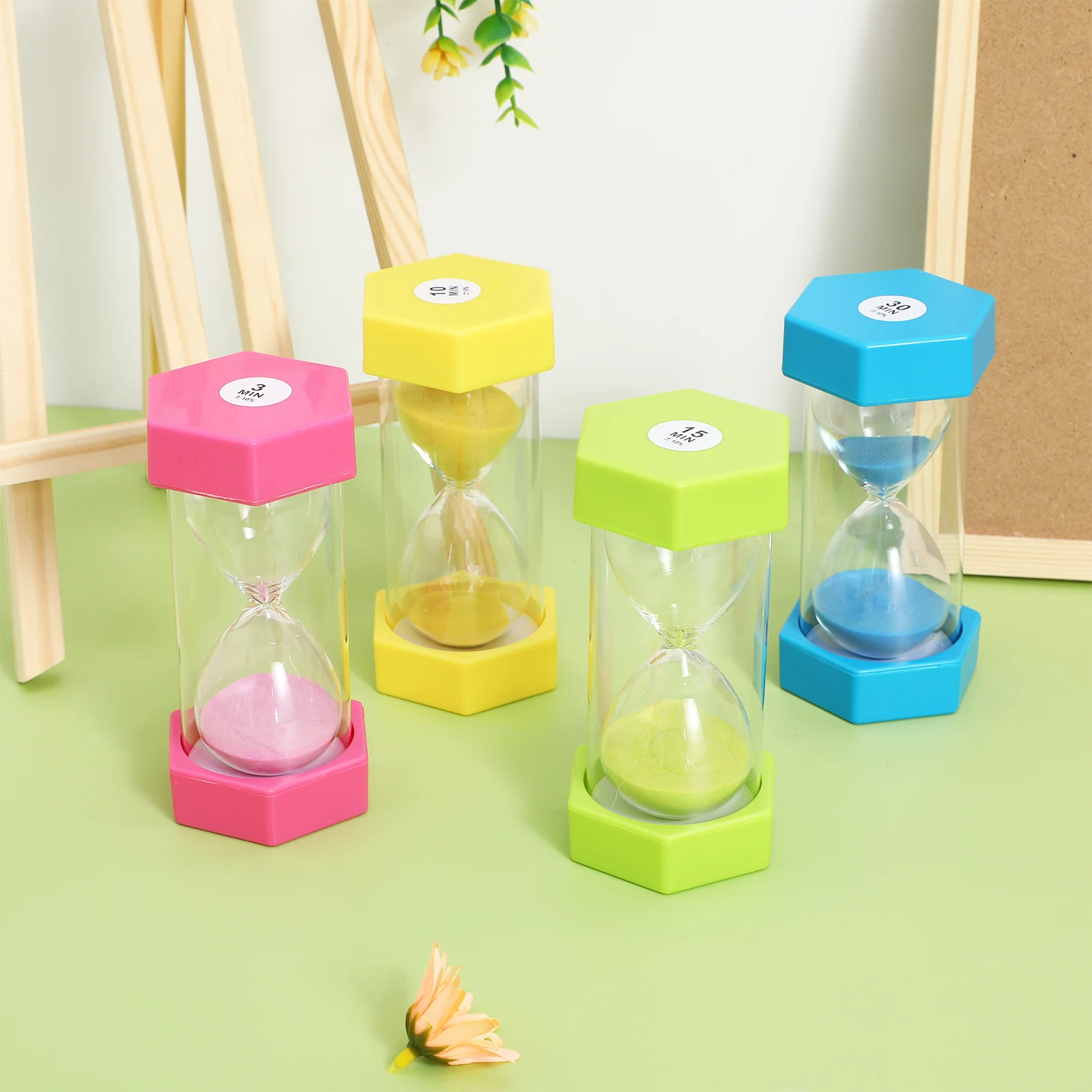 4 قطعة مجموعة مؤقت الرمل 3 10 15 30 دقيقة مؤقت الساعة الرملية الملونة للفصول الدراسية المنزل مكتب التعلم ساعة الرمل