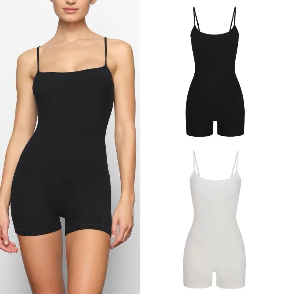 Kardaian Tuta slim fit con cinturino elastico Ors da donna a vita alta in cotone sottile Sle versatile Tee-lunghezza quarti monopezzo