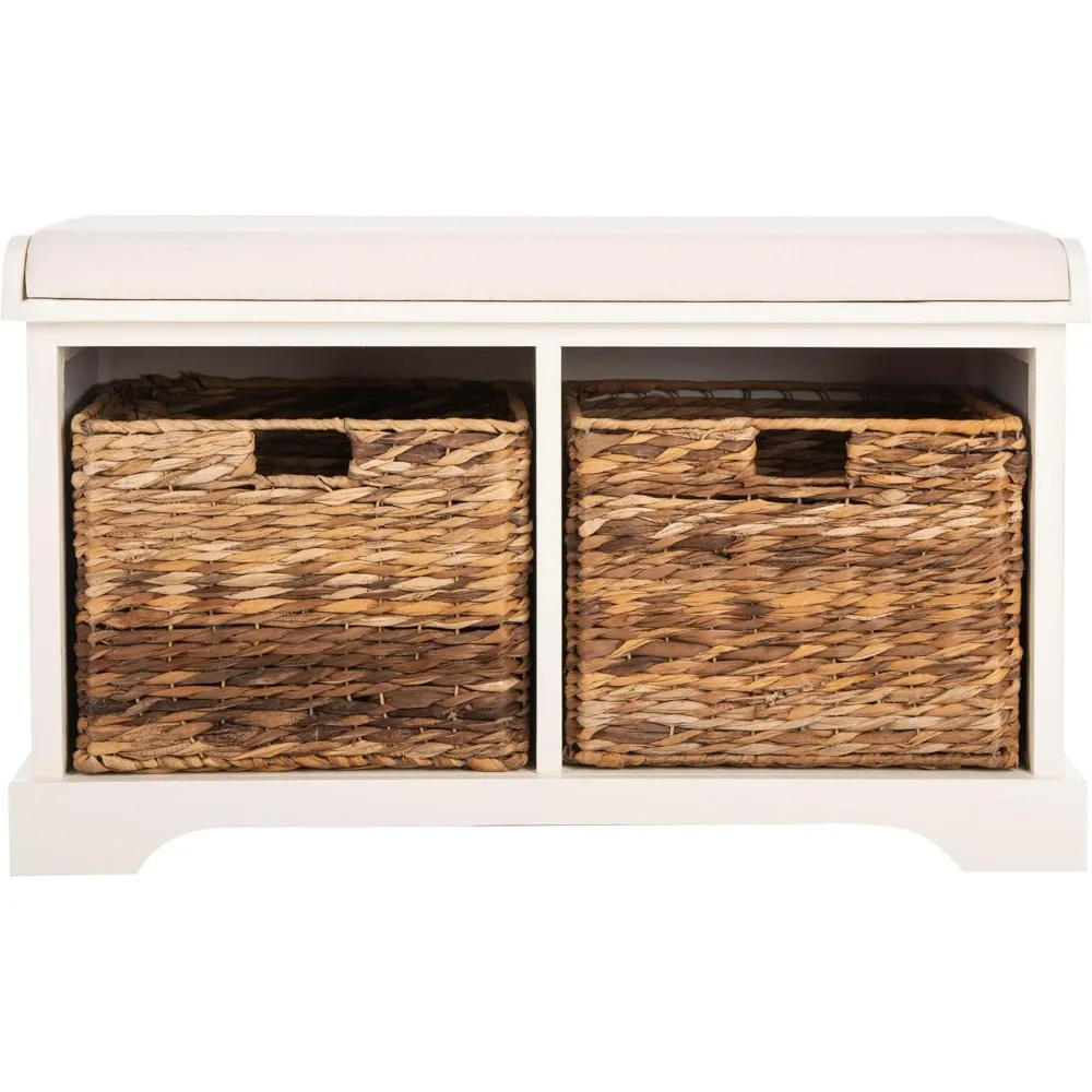 

Home Collection Freddy Vintage White/ Wicker Basket 2-Drawer Storage Bench with Cushion (Fully Assembled)