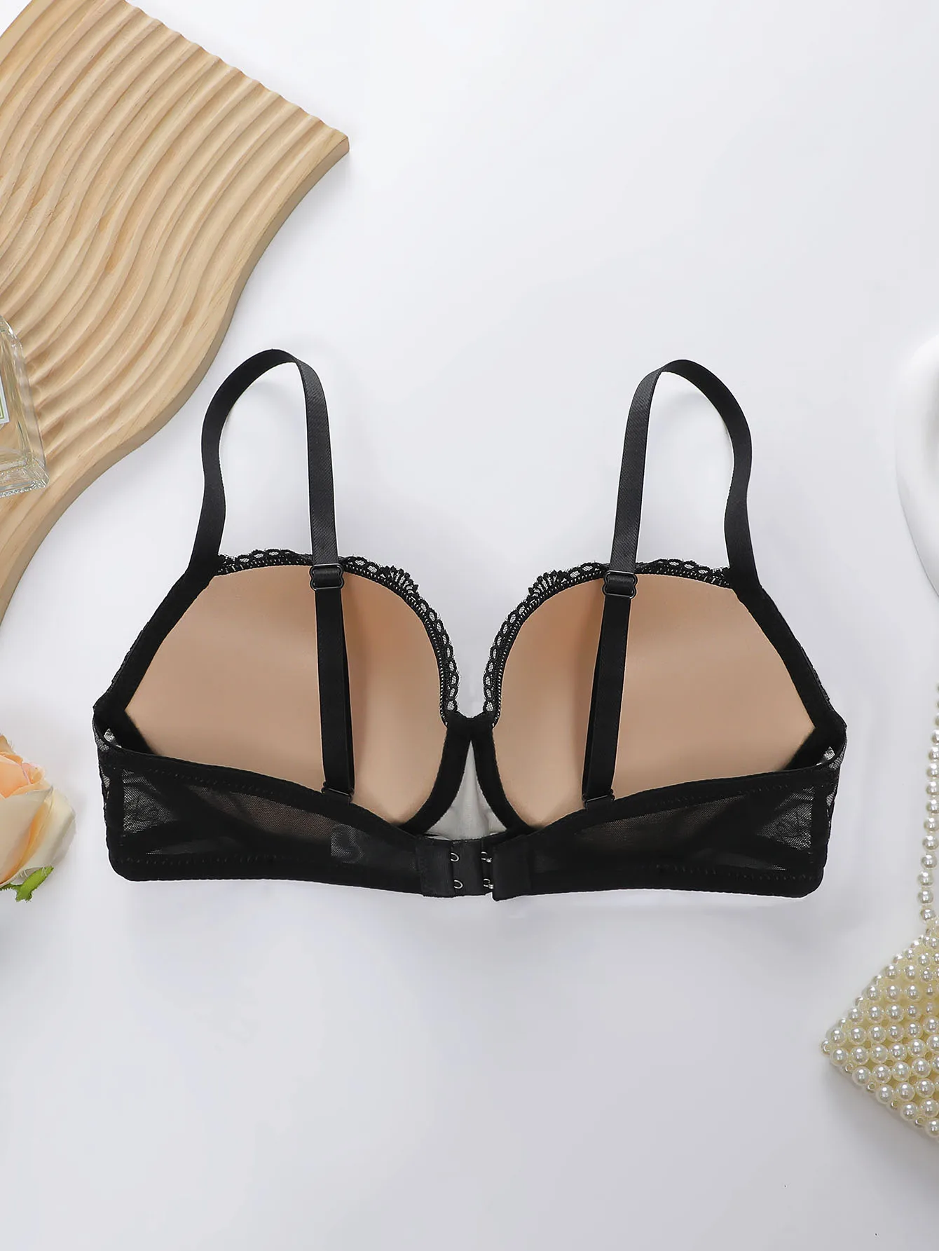 Women Floral Embroidered Lace Bra Sheer Mesh Underwire Bra Thin Straps Hollow Back Sexy Ladies Intimate Lingerie B2517