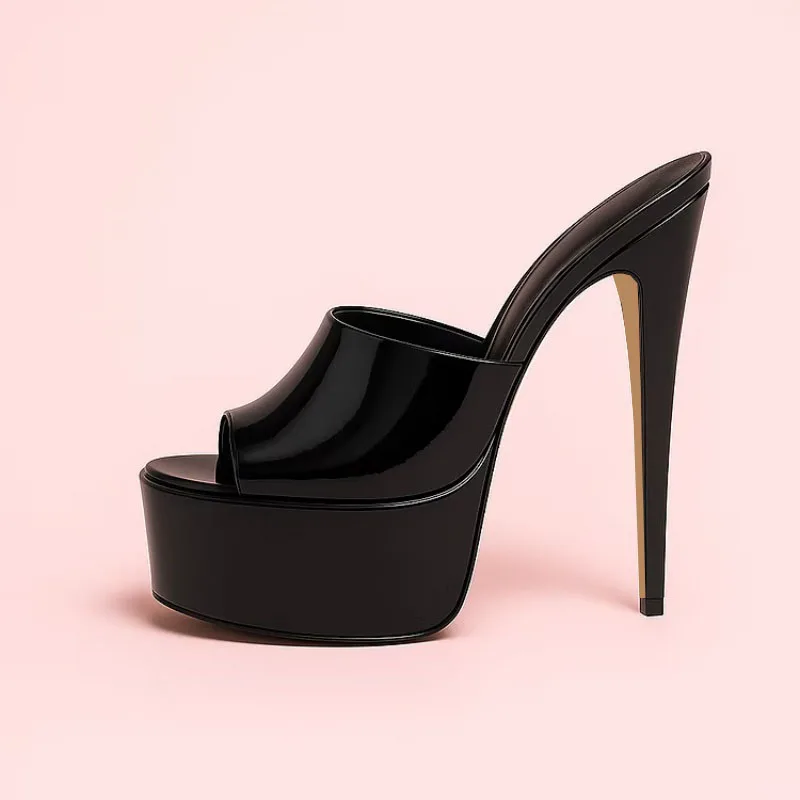 

2026 Summer New Women's Thick Bottom, Fine High Heels, Toothed Cool Slippers, Fashion Show, Party, Ultra High Heel Sandals