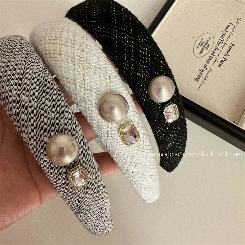 Premium Champagne Pearl Rhinestone French Vintage Sponge Hair hoop Versatile Pressed Hair High Head Band Hair Accessories