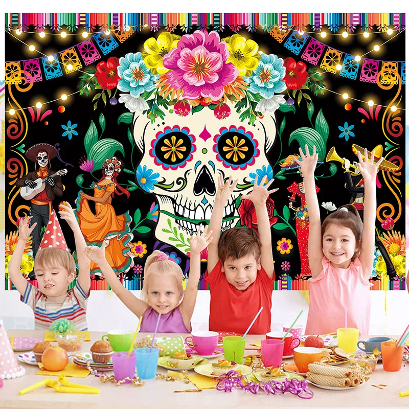 Day of The Dead Backdrop Mexican Dia DE Los Muertos Background Fiesta Sugar Skull Photography